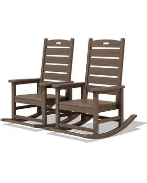 Outdoor Rocking Chair Set of 2, Oversized Rocking Chair with Footboard for Adults, HDPE All Weather Resistant Rocking Chairs for Patio, 350lbs Weight Capacity,Coffee Outdoor Rocking Chair Set of 2, Oversized Rocking Chair with Footboard for Adults, HDPE All Weather Resistant Rocking Chairs for Patio, 350lbs Weight Capacity,Coffee