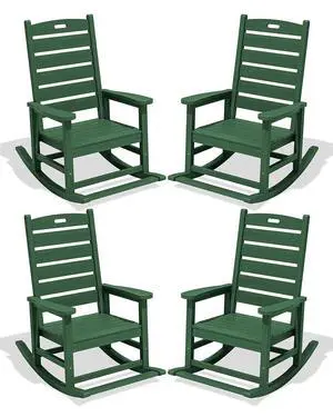 Outdoor Rocking Chair Set of 4, Oversized HDPE Patio Rocking Chair with Footrest for Adults, All Weather Porch Rocker for Deck Patio Balcony, Green Outdoor Rocking Chair Set of 4, Oversized HDPE Patio Rocking Chair with Footrest for Adults, All Weather Porch Rocker for Deck Patio Balcony, Green