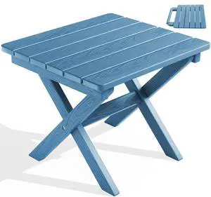 Folding Adirondack Side Table, Portable Small Outdoor Table, Weather Resistant Outdoor End Table for Camping and Garden, Navy Folding Adirondack Side Table, Portable Small Outdoor Table, Weather Resistant Outdoor End Table for Camping and Garden, Navy