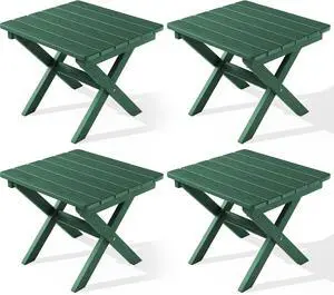 Folding Outdoor Side Table Set of 4, Small Adirondack Side Table, Green Folding Outdoor Side Table Set of 4, Small Adirondack Side Table, Green