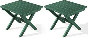 Folding Outdoor Side Table Set of 2, Portable Adirondack Side Table, Green Folding Outdoor Side Table Set of 2, Portable Adirondack Side Table, Green