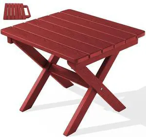 Folding Adirondack Side Table, HDPE Small Outdoor Table, No Assembly Required End Table for Backyard Pool Porch Garden Lawn, Red Folding Adirondack Side Table, HDPE Small Outdoor Table, No Assembly Required End Table for Backyard Pool Porch Garden Lawn, Red