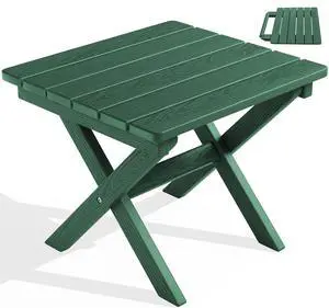 Portable Folding Outdoor Side Table - Adirondack Style, HDPE Material, No Assembly Required, Outside End Table for Patio, Porch, Deck, Pool, Green Portable Folding Outdoor Side Table - Adirondack Style, HDPE Material, No Assembly Required, Outside End Table for Patio, Porch, Deck, Pool, Green