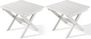 Folding Outdoor Side Table Set of 2, Portable Adirondack Side Table, White Folding Outdoor Side Table Set of 2, Portable Adirondack Side Table, White