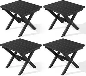 Folding Outdoor Side Table Set of 4, Small Adirondack Side Table, Black Folding Outdoor Side Table Set of 4, Small Adirondack Side Table, Black