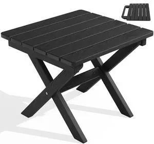 Portable Folding Adirondack Table, HDPE Material Outdoor End Table, No Assembly Required, Weather-Resistant, 110 lbs Capacity, Small Table for Indoor and Outdoor uses, Black Portable Folding Adirondack Table, HDPE Material Outdoor End Table, No Assembly Required, Weather-Resistant, 110 lbs Capacity, Small Table for Indoor and Outdoor uses, Black