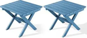 Folding Outdoor Side Table Set of 2, Portable Adirondack Side Table, Navy Folding Outdoor Side Table Set of 2, Portable Adirondack Side Table, Navy