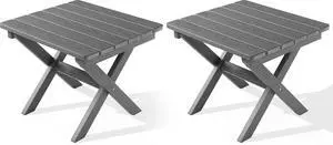 Folding Outdoor Side Table Set of 2, Portable Adirondack Side Table, Gray Folding Outdoor Side Table Set of 2, Portable Adirondack Side Table, Gray