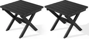 Folding Outdoor Side Table Set of 2, Portable Adirondack Side Table, Black Folding Outdoor Side Table Set of 2, Portable Adirondack Side Table, Black