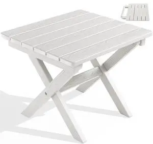 Portable Folding Adirondack Table, HDPE Material Outdoor End Table, No Assembly Required, Weather-Resistant, 110 lbs Capacity, Small Table for Indoor and Outdoor uses, White Portable Folding Adirondack Table, HDPE Material Outdoor End Table, No Assembly Required, Weather-Resistant, 110 lbs Capacity, Small Table for Indoor and Outdoor uses, White