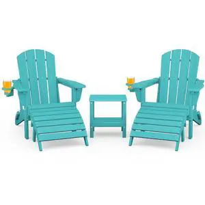 5-Piece Folding Adirondack Chair and Ottoman and Table Set, HDPE Adjustable Adirondack Chairs Set, Aruba 5-Piece Folding Adirondack Chair and Ottoman and Table Set, HDPE Adjustable Adirondack Chairs Set, Aruba