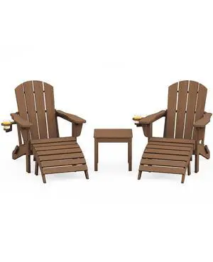 5-Piece Adirondack Chair and Ottoman and Table Set, Brown 5-Piece Adirondack Chair and Ottoman and Table Set, Brown