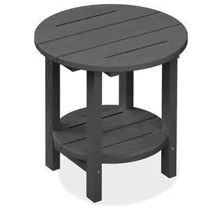 Round Outdoor Side Table, HDPE Small Adirondack End Table,2-Tier Patio Side Table for Backyard Pool Porch Garden Lawn, Gray Round Outdoor Side Table, HDPE Small Adirondack End Table,2-Tier Patio Side Table for Backyard Pool Porch Garden Lawn, Gray