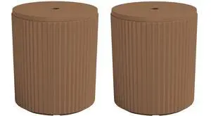 Round Outdoor Umbrella Side Table Set of 2 - Outdoor Patio Table with Umbrella Hole for Porch/Patio/Poolside, Brown Round Outdoor Umbrella Side Table Set of 2 - Outdoor Patio Table with Umbrella Hole for Porch/Patio/Poolside, Brown