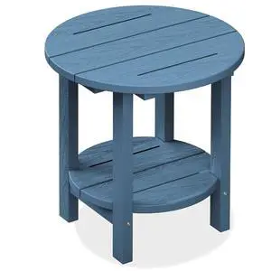 Round Outdoor Side Table, HDPE Small Adirondack End Table,2-Tier Patio Side Table for Backyard Pool Porch Garden Lawn, Navy Round Outdoor Side Table, HDPE Small Adirondack End Table,2-Tier Patio Side Table for Backyard Pool Porch Garden Lawn, Navy