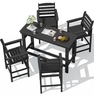 Outdoor Bar Set - 4 Adirondack Bar Chairs & Bar Height Table with 1.6" Umbrella Hole, All-Weather HDPE Patio Furniture for Poolside, Backyard, Garden - Black Outdoor Bar Set - 4 Adirondack Bar Chairs & Bar Height Table with 1.6" Umbrella Hole, All-Weather HDPE Patio Furniture for Poolside, Backyard, Garden - Black