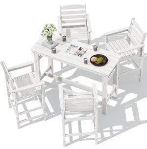 Outdoor Bar Set - 4 Adirondack Bar Chairs & Bar Height Table with 1.6" Umbrella Hole, All-Weather HDPE Patio Furniture for Poolside, Backyard, Garden - White Outdoor Bar Set - 4 Adirondack Bar Chairs & Bar Height Table with 1.6" Umbrella Hole, All-Weather HDPE Patio Furniture for Poolside, Backyard, Garden - White