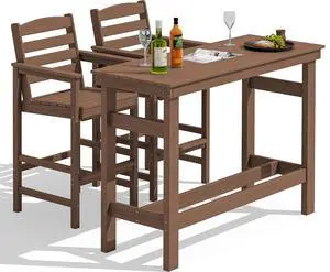 Outdoor Bar Set - 2 Adirondack Bar Chairs & Bar Height Table with 1.6" Umbrella Hole, All-Weather HDPE Patio Furniture for Poolside, Backyard, Garden - Brown Outdoor Bar Set - 2 Adirondack Bar Chairs & Bar Height Table with 1.6" Umbrella Hole, All-Weather HDPE Patio Furniture for Poolside, Backyard, Garden - Brown
