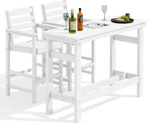 Outdoor Bar Set - 2 Adirondack Bar Chairs & Bar Height Table with 1.6" Umbrella Hole, All-Weather HDPE Patio Furniture for Poolside, Backyard, Garden - White Outdoor Bar Set - 2 Adirondack Bar Chairs & Bar Height Table with 1.6" Umbrella Hole, All-Weather HDPE Patio Furniture for Poolside, Backyard, Garden - White