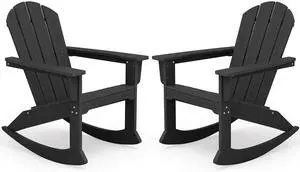 Outdoor Adirondack Rocking Chairs Set of 2, All-Weather HDPE Adirondack Rocker Chair, Front Porch Rocker Chairs for Patio Lawn Porch Deck, Black Outdoor Adirondack Rocking Chairs Set of 2, All-Weather HDPE Adirondack Rocker Chair, Front Porch Rocker Chairs for Patio Lawn Porch Deck, Black