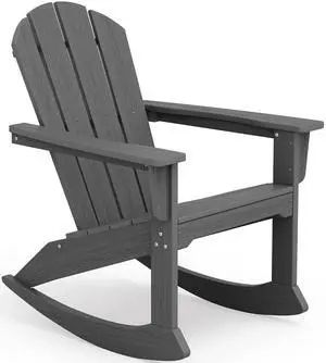 Outdoor Adirondack Rocking Chair, All-Weather HDPE Porch Rocker Chair, Patio Adirondack Rocker Chair for Lawn Porch Deck, Grey Outdoor Adirondack Rocking Chair, All-Weather HDPE Porch Rocker Chair, Patio Adirondack Rocker Chair for Lawn Porch Deck, Grey