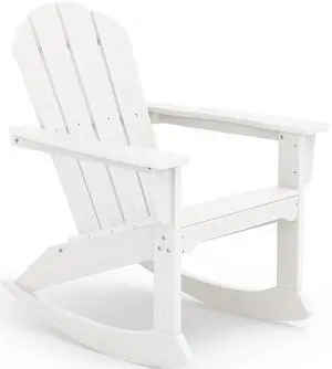 Outdoor Adirondack Rocking Chair, All-Weather HDPE Adirondack Rocker Chair, Front Porch Rocker Chairs for Patio Lawn Porch Deck, White Outdoor Adirondack Rocking Chair, All-Weather HDPE Adirondack Rocker Chair, Front Porch Rocker Chairs for Patio Lawn Porch Deck, White