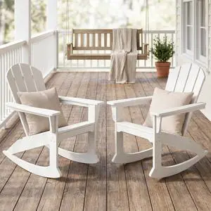 Outdoor Adirondack Rocking Chairs Set of 2 with Pillows(500 PP Cotton Filling), All-Weather HDPE Adirondack Rocker Chair, Front Porch Rocker Chairs for Patio Lawn Porch Deck, White Outdoor Adirondack Rocking Chairs Set of 2 with Pillows(500 PP Cotton Filling), All-Weather HDPE Adirondack Rocker Chair, Front Porch Rocker Chairs for Patio Lawn Porch Deck, White