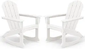 Outdoor Adirondack Rocking Chairs Set of 2, All-Weather HDPE Adirondack Rocker Chair, Front Porch Rocker Chairs for Patio Lawn Porch Deck, White Outdoor Adirondack Rocking Chairs Set of 2, All-Weather HDPE Adirondack Rocker Chair, Front Porch Rocker Chairs for Patio Lawn Porch Deck, White