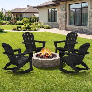 Outdoor Adirondack Rocking Chairs Set of 4, All-Weather HDPE Adirondack Rocker Chair, Front Porch Rocker Chairs for Patio Lawn Porch Deck, Black Outdoor Adirondack Rocking Chairs Set of 4, All-Weather HDPE Adirondack Rocker Chair, Front Porch Rocker Chairs for Patio Lawn Porch Deck, Black