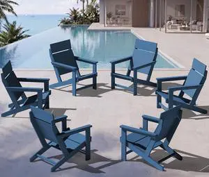 Modern Adirondack Chairs, Slatless HDPE Adirondack Chairs, Solid Backrest Plastic Outdoor Chairs Set of 6,Wood-Like Texture-Blue Modern Adirondack Chairs, Slatless HDPE Adirondack Chairs, Solid Backrest Plastic Outdoor Chairs Set of 6,Wood-Like Texture-Blue