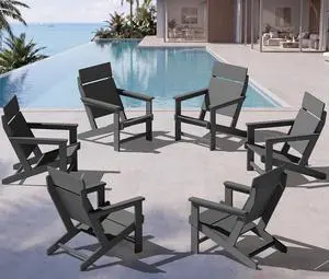 Modern Adirondack Chairs, Slatless HDPE Adirondack Chairs, Solid Backrest Plastic Outdoor Chairs Set of 6,Wood-Like Texture-Grey Modern Adirondack Chairs, Slatless HDPE Adirondack Chairs, Solid Backrest Plastic Outdoor Chairs Set of 6,Wood-Like Texture-Grey