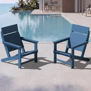 Modern Adirondack Chairs, Slatless HDPE Adirondack Chairs, Solid Backrest Plastic Outdoor Chairs Set of 2,Wood-Like Texture-Blue Modern Adirondack Chairs, Slatless HDPE Adirondack Chairs, Solid Backrest Plastic Outdoor Chairs Set of 2,Wood-Like Texture-Blue