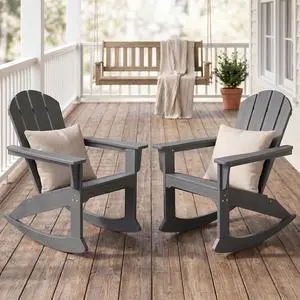 Outdoor Adirondack Rocking Chairs Set of 2 with Pillows(500 PP Cotton Filling), All-Weather HDPE Adirondack Rocker Chair, Front Porch Rocker Chairs for Patio Lawn Porch Deck, Grey Outdoor Adirondack Rocking Chairs Set of 2 with Pillows(500 PP Cotton Filling), All-Weather HDPE Adirondack Rocker Chair, Front Porch Rocker Chairs for Patio Lawn Porch Deck, Grey