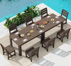 Outdoor Dining Set for 8 HDPE Patio Set with 2 Rectangular Tables, 8 Armless Chairs. Perfect for Garden, Backyard, Poolside, Coffee Outdoor Dining Set for 8 HDPE Patio Set with 2 Rectangular Tables, 8 Armless Chairs. Perfect for Garden, Backyard, Poolside, Coffee