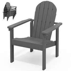 Stackable Modern Adirondack Chair, HDPE Outdoor Patio Chair with Space-Saving Design, All-Weather Fire Pit Chair with Widened Seat for Deck, Backyard, Garden, Lawn (Grey) Stackable Modern Adirondack Chair, HDPE Outdoor Patio Chair with Space-Saving Design, All-Weather Fire Pit Chair with Widened Seat for Deck, Backyard, Garden, Lawn (Grey)