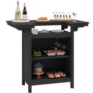 Outdoor Bar Table,Patio Bar Cabinet with 4-Tier Storage and Spacious Tabletop for Outside,Poolside, Backyard,Made of HDPE,Black Outdoor Bar Table,Patio Bar Cabinet with 4-Tier Storage and Spacious Tabletop for Outside,Poolside, Backyard,Made of HDPE,Black