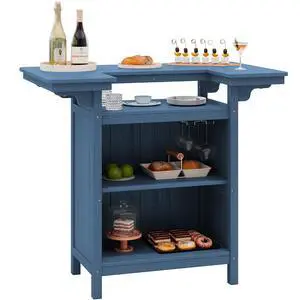 Outdoor Bar Table,Patio Bar Cabinet with 4-Tier Storage and Spacious Tabletop for Outside,Poolside, Backyard,Made of HDPE,Blue Outdoor Bar Table,Patio Bar Cabinet with 4-Tier Storage and Spacious Tabletop for Outside,Poolside, Backyard,Made of HDPE,Blue