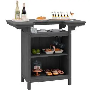 Outdoor Bar Table,Patio Bar Cabinet with 4-Tier Storage and Spacious Tabletop for Outside,Poolside, Backyard,Made of HDPE,Gray Outdoor Bar Table,Patio Bar Cabinet with 4-Tier Storage and Spacious Tabletop for Outside,Poolside, Backyard,Made of HDPE,Gray