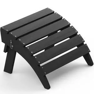 Folding Adirondack Ottoman, No-Assembly Outdoor Footrest, All Weather Use Patio Footstool for Adirondack Chair, Black Folding Adirondack Ottoman, No-Assembly Outdoor Footrest, All Weather Use Patio Footstool for Adirondack Chair, Black