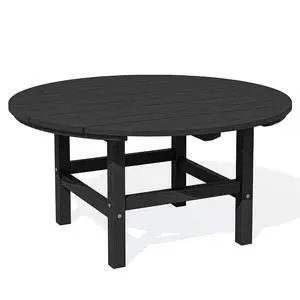 35.5'' Round Outdoor Table with Umbrella Hole, HDPE Weatherproof Coffee Table, Black 35.5'' Round Outdoor Table with Umbrella Hole, HDPE Weatherproof Coffee Table, Black