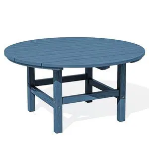 35.5'' Round Outdoor Table with Umbrella Hole, HDPE Weatherproof Coffee Table, Blue 35.5'' Round Outdoor Table with Umbrella Hole, HDPE Weatherproof Coffee Table, Blue