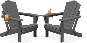 Adjustable Folding Adirondack Chairs Set of 2, HDPE Reclining Adirondack Chairs with Cup Holder for Outdoor, Patio, Backyard Deck, Gray Adjustable Folding Adirondack Chairs Set of 2, HDPE Reclining Adirondack Chairs with Cup Holder for Outdoor, Patio, Backyard Deck, Gray