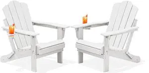 Adjustable Folding Adirondack Chairs Set of 2, HDPE Reclining Adirondack Chairs with Cup Holder for Outdoor, Patio, Backyard Deck, White Adjustable Folding Adirondack Chairs Set of 2, HDPE Reclining Adirondack Chairs with Cup Holder for Outdoor, Patio, Backyard Deck, White