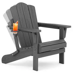 Adjustable Folding Adirondack Chair, HDPE Reclining Adirondack Chairs with Cup Holder for Outdoor, Patio, Backyard Deck, Gray Adjustable Folding Adirondack Chair, HDPE Reclining Adirondack Chairs with Cup Holder for Outdoor, Patio, Backyard Deck, Gray