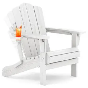 Adjustable Folding Adirondack Chair, HDPE Reclining Adirondack Chairs with Cup Holder for Outdoor, Patio, Backyard Deck, White Adjustable Folding Adirondack Chair, HDPE Reclining Adirondack Chairs with Cup Holder for Outdoor, Patio, Backyard Deck, White