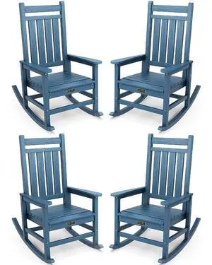 Outdoor Rocking Chair Set of 4, Patio Rocking Chairs for Adult, All Weather Resistant Porch Rockers for Lawn Garden, Blue Outdoor Rocking Chair Set of 4, Patio Rocking Chairs for Adult, All Weather Resistant Porch Rockers for Lawn Garden, Blue
