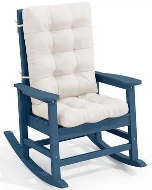 SEWALL Oversized Outdoor Rocking Chair with Cushion, Patio Rocking Chairs for Porch, Blue HDPE Rocker+Beige Cushion SEWALL Oversized Outdoor Rocking Chair with Cushion, Patio Rocking Chairs for Porch, Blue HDPE Rocker+Beige Cushion