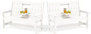 Outdoor Bench with Cup Holder, Oversized 58" HDPE Porch Bench Suitable for 3 Person, All Weather Patio Benches with High Backrest for Garden, Park, Yard, Front Porch, White Outdoor Bench with Cup Holder, Oversized 58" HDPE Porch Bench Suitable for 3 Person, All Weather Patio Benches with High Backrest for Garden, Park, Yard, Front Porch, White