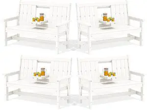 Outdoor Bench with Cup Holder, Oversized 58" HDPE Porch Bench Suitable for 3 Person, All Weather Patio Benches with High Backrest for Garden, Park, Yard, Front Porch, White Outdoor Bench with Cup Holder, Oversized 58" HDPE Porch Bench Suitable for 3 Person, All Weather Patio Benches with High Backrest for Garden, Park, Yard, Front Porch, White