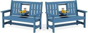 Outdoor Bench with Cup Holder, Oversized 58" HDPE Porch Bench Suitable for 3 Person, All Weather Patio Benches with High Backrest for Garden, Park, Yard, Front Porch, Navy Outdoor Bench with Cup Holder, Oversized 58" HDPE Porch Bench Suitable for 3 Person, All Weather Patio Benches with High Backrest for Garden, Park, Yard, Front Porch, Navy